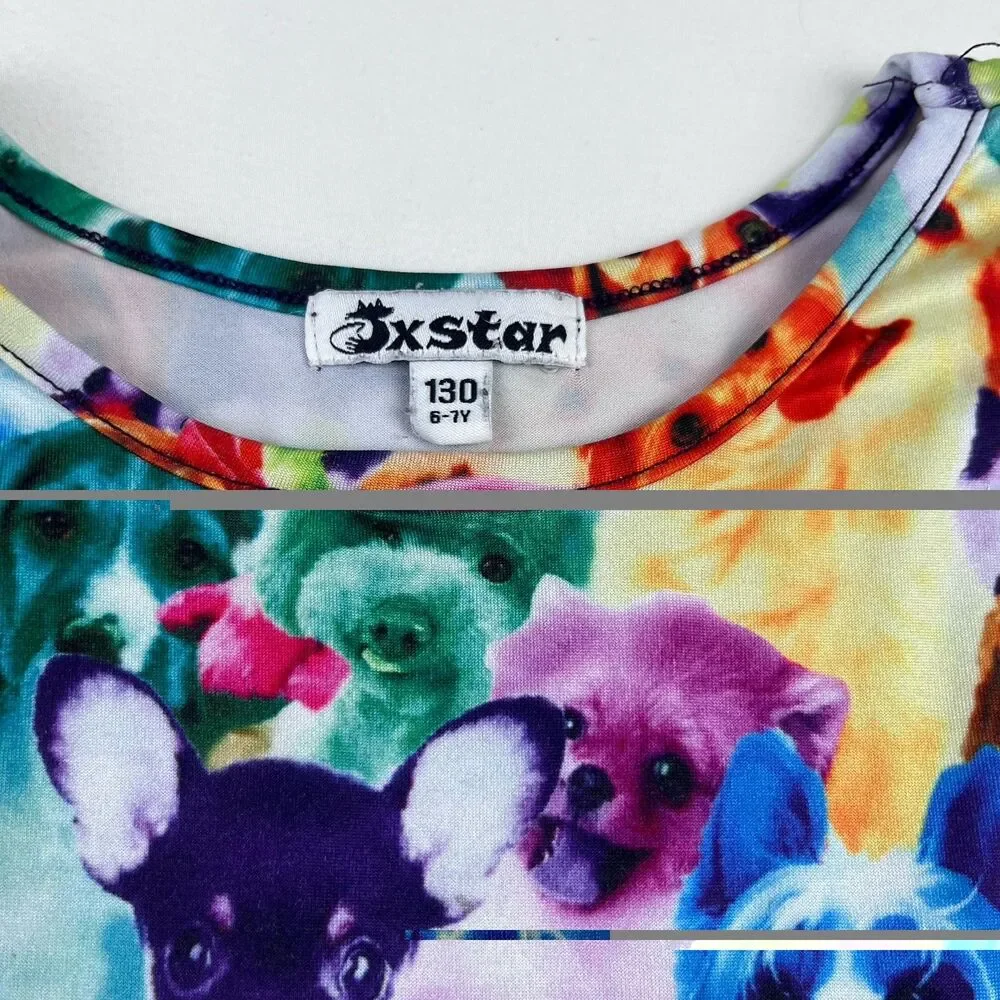 Girls Rainbow Dog Sleeveless Skater Dress JXstar Size 6-7 Years 130 Colorful Pup